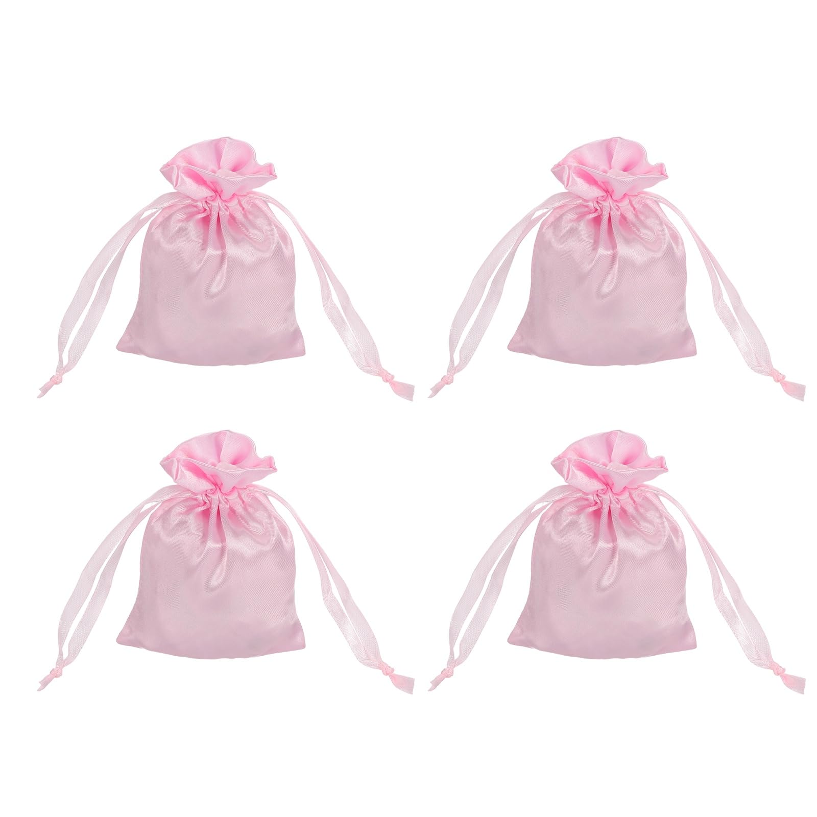 sourcing map Satin Bags with Drawstring, 3x4 Inch Wedding Favor Bag Mini Gift Packaging Bag for Birthday Christmas Jewelry Party (Pink, Pack of 4)