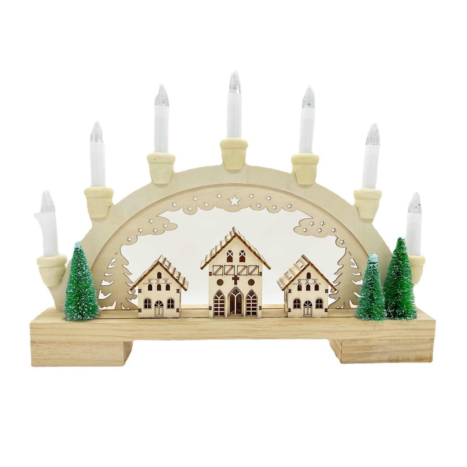 Kalttoy Multicolor Christmas Lighted Wooden Houses Ornaments Semicircular For Creative Desktop Light Decor Indoor Festive Mood Lamp Glowing House Decor