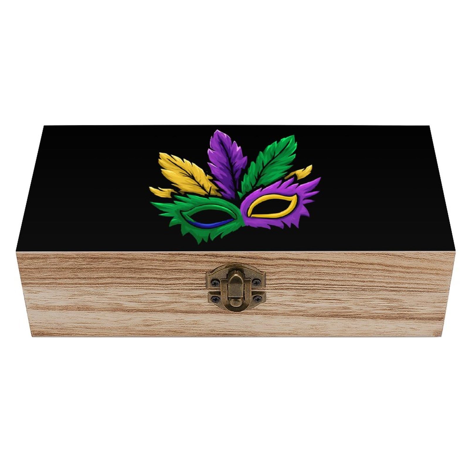 HLBSDM Mardi And Gras Carnival-Partys Wooden Box with Hinged Lid Decorative Storage Case Container