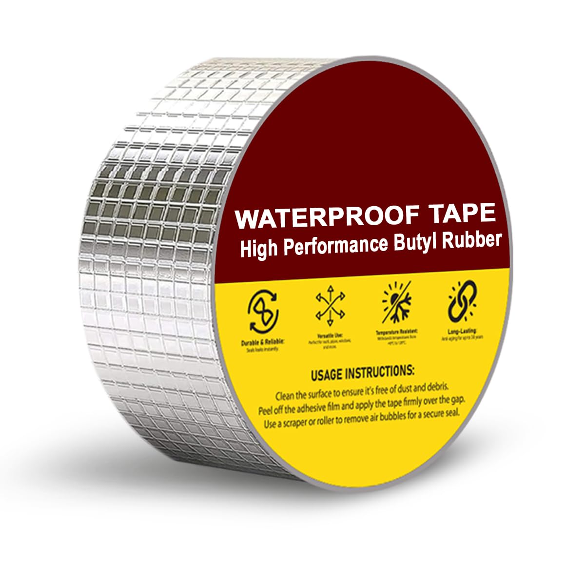 Aluminium Butyl Waterproof Tape | Heavy Duty Leak Repair Sealing Tape | Self-Adhesive Roof, Pipe & Wall Crack Repair | Weatherproof & Heat Resistant (5CM*5M)-image-6