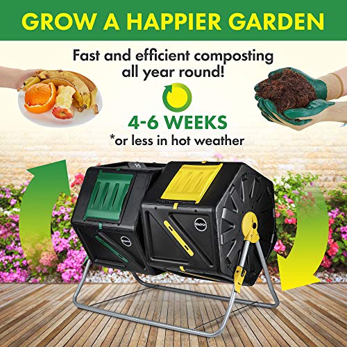Image of Miracle-Gro Large Dual Chamber Compost Tumbler, 55.4 Gallons - Easy-Turn, Fast-Working System - All-Season, Heavy-Duty, High Volume Composter with 2 Sliding Doors (2 x 27.7 gallons)