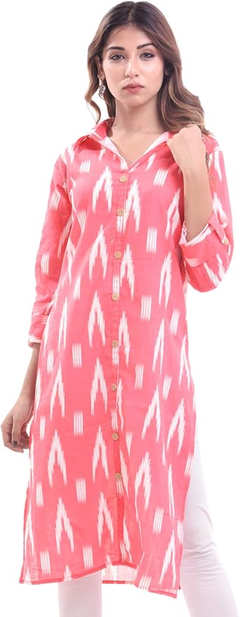 Indian Womens Printed Cotton Kurti Pink Top By Chichi
