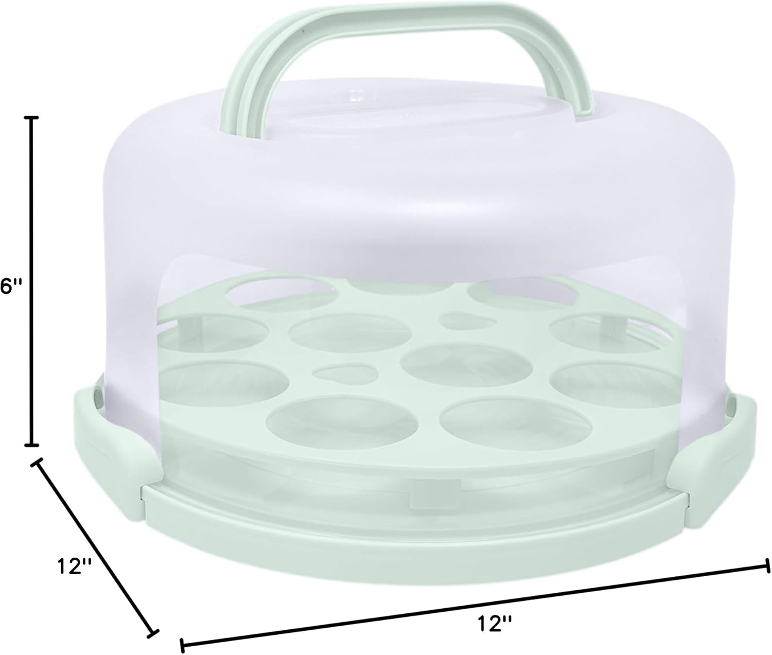 Kivi Cake Carrier with Lid and Handle – Practical Cake Holder with Lid and Sturdy Clamps – Multipurpose Cake Container 10 Inch - Cupcake Carrier fits 11 Cupcakes - Dishwasher Safe