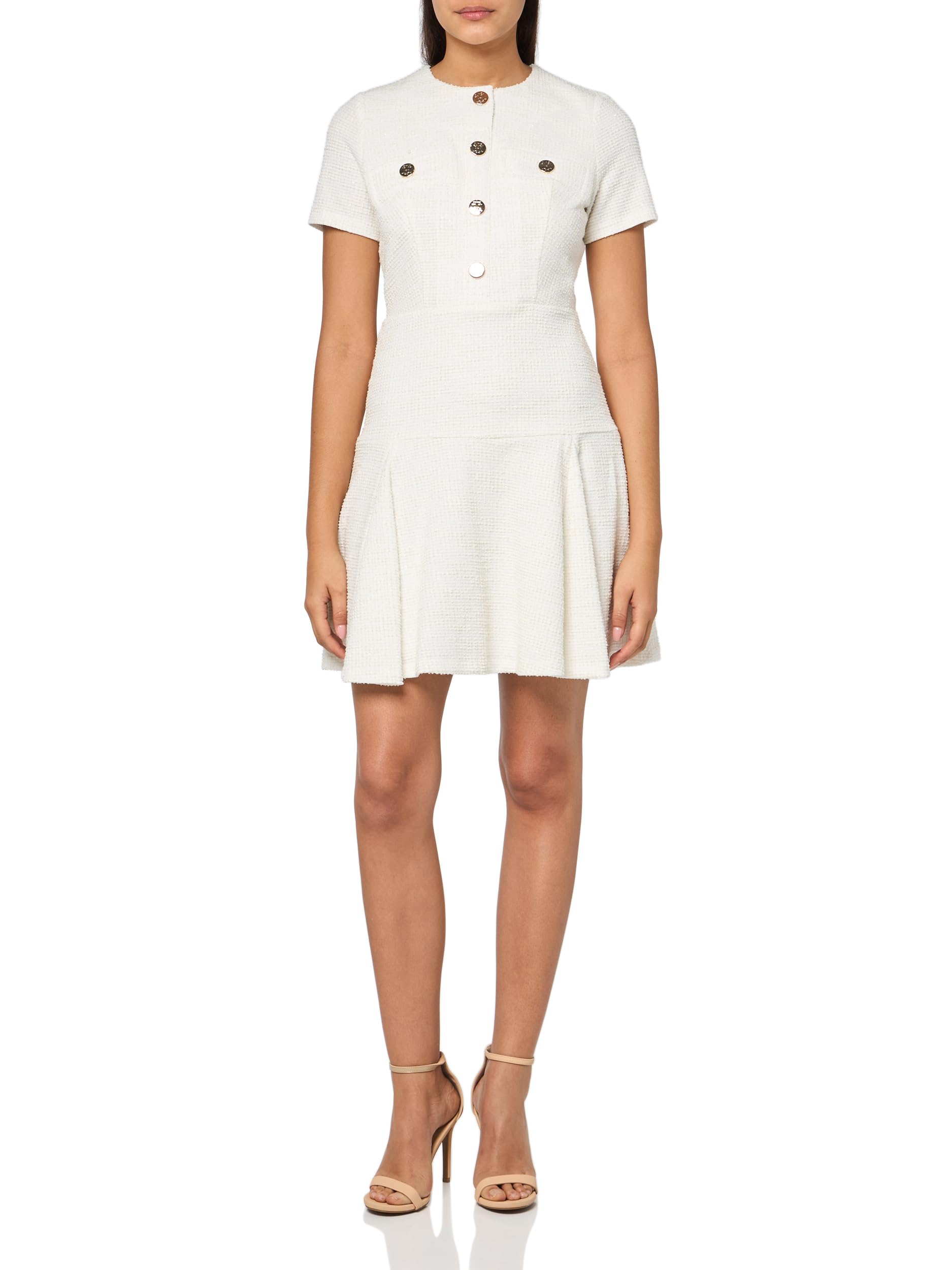 Tommy Hilfiger Women's Short Sleeve Button Front Sparkle Boucle Knit Fit and Flare Mini Dress