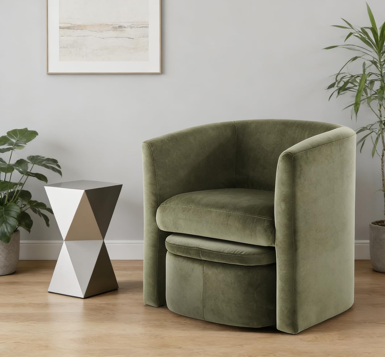 MALOL Velvet Accent Chair with Storage Ottoman, No Assembly Upholstered Side Chair, Morden Comfortable Living Room Armchairs for Bedroom/Reading