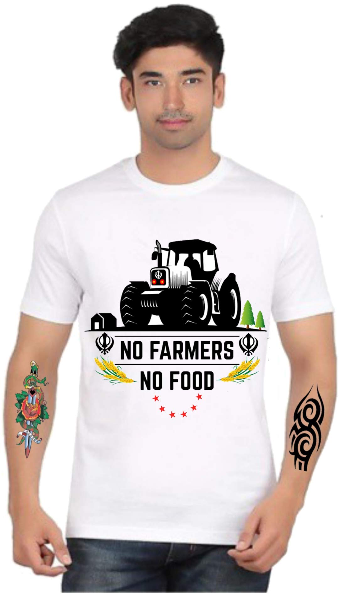 JMPRegular Fit Round Neck White | Save Farming Farmers Matter with Khanda | Printed Design T Shirt