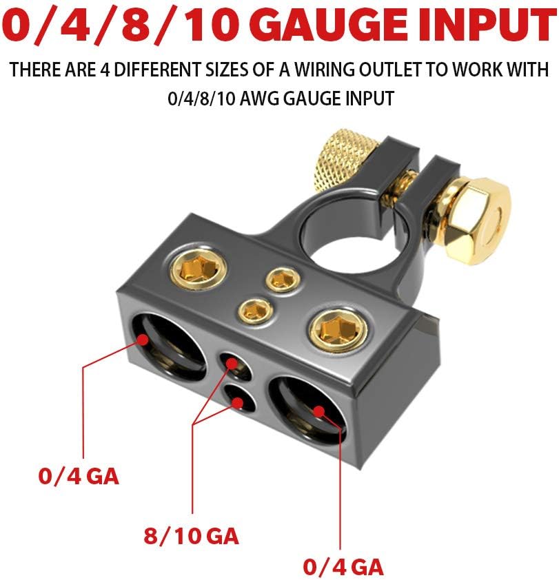0/4/8/10 Gauge AWG Positive & Negative Car Battery Terminal Connectors with Shims for Auto Car Marine Boat(Pair)