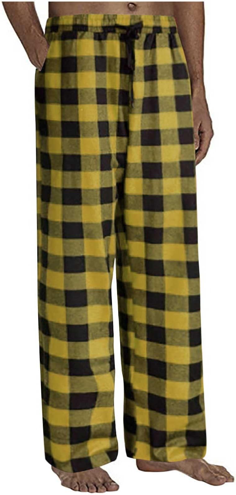 Mens Plaid Pjs with Pockets Drawstring Baggy Plus Size Lounge Pajama Pants Soft Elastic Waist Straight Leg Pj Bottoms