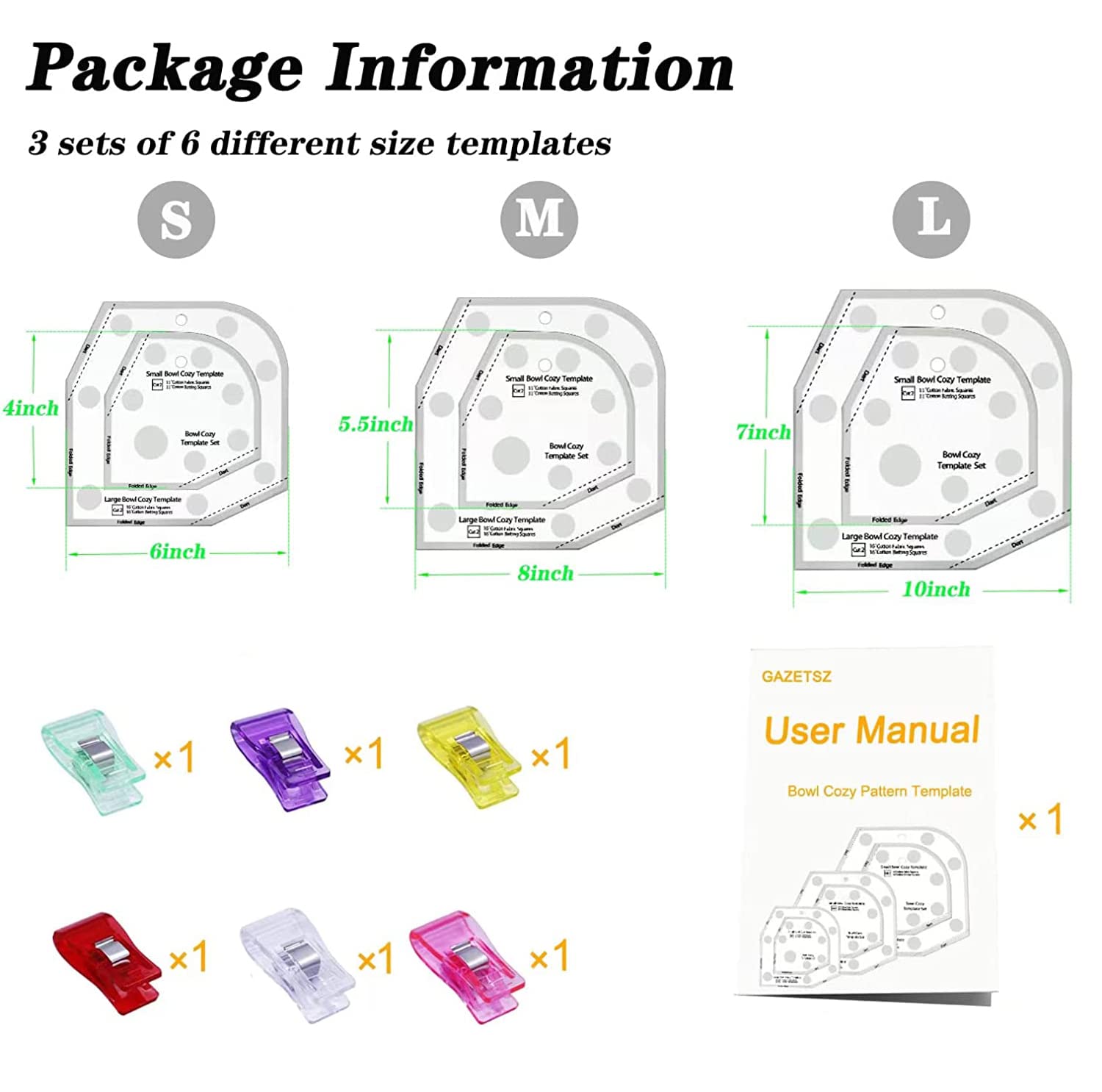 GAZETSZ Bowl Cozy Template 3 Sizes, Sewing Patterns Quilting Templates, Quilting Rulers and Templates, Bowl Cozy Pattern for DIY Art Crafttemplate