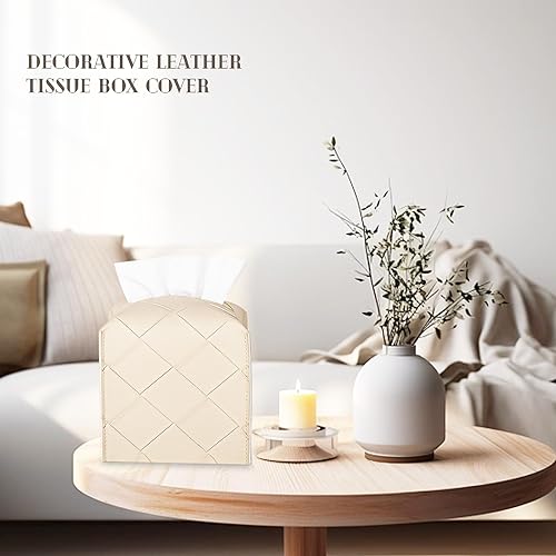 Miniatura 10 de Funda cuadrada de piel sintética para caja de pañuelos, organizador de papel facial, dispensador para encimera de tocador de baño, tocador, mesa,