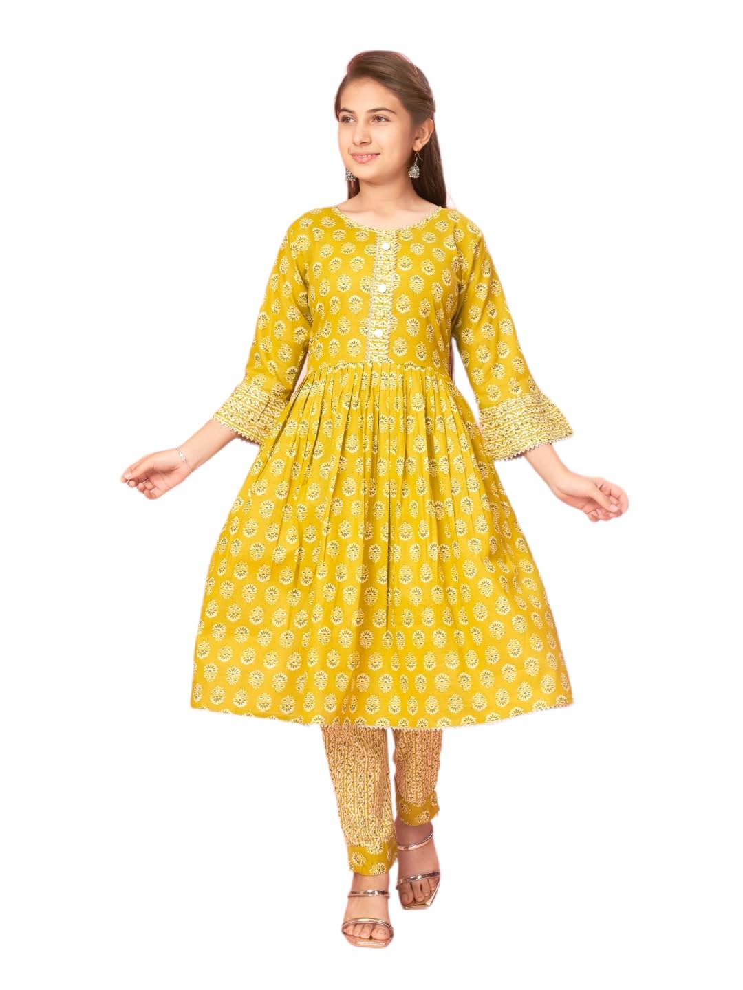 Aarika Girls Yellow Colour Cotton Printed Kurti (Kurti-K-Tr-04-Yellow-40)