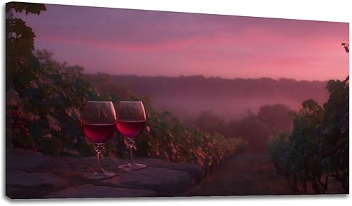 Miniatura 14 de 20"x 40" Canvas Wall Art Dreamy Vineyard Sunset Vintage Wine Glasses Rolling Hills Framed Pictures Painting Prints Large Wall Art for Living Room