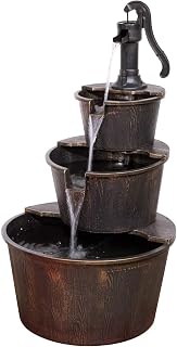 Alpine Corporation 40" Rustic Tiered Pump & Barrel Outdoor Water Fountain - Garden Patio Yard Decor
