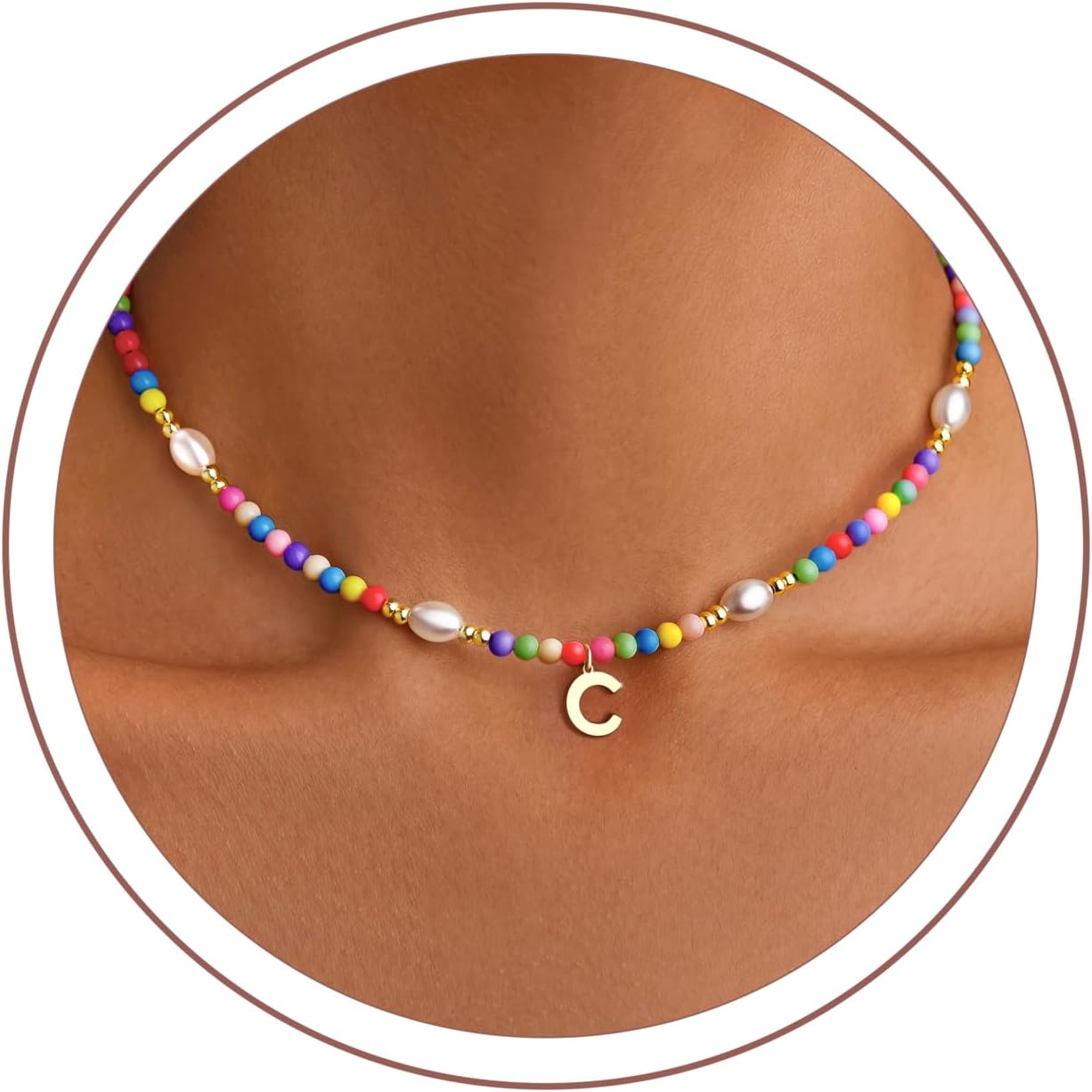 Initial Necklace for Teen Little Girls Kids Women Bulk, Toddler Colorful Beaded Pearl Choker with Letter Pendant, Cute Personalized Jewelry Gift for Easter, Party, Birthday