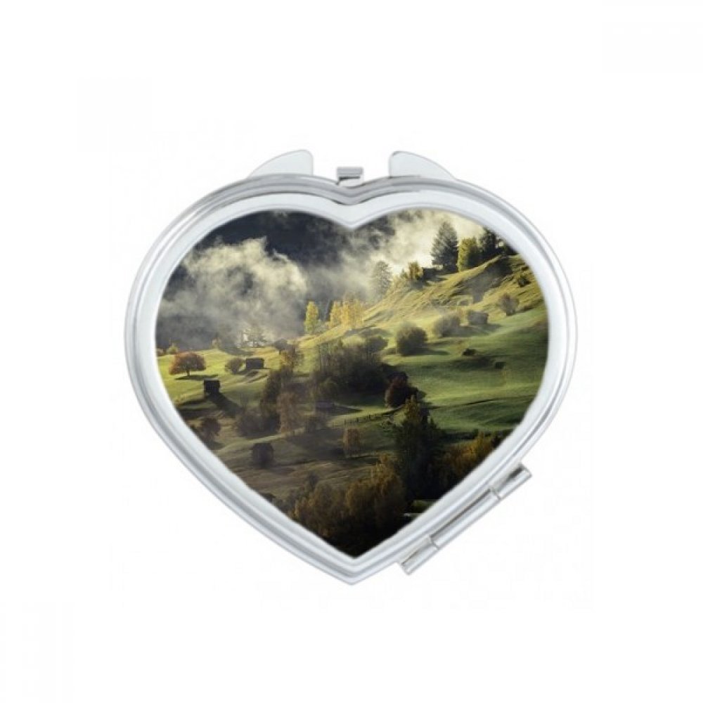 Miroir de poche compact et portable motif paysage de forêt pour maquillage