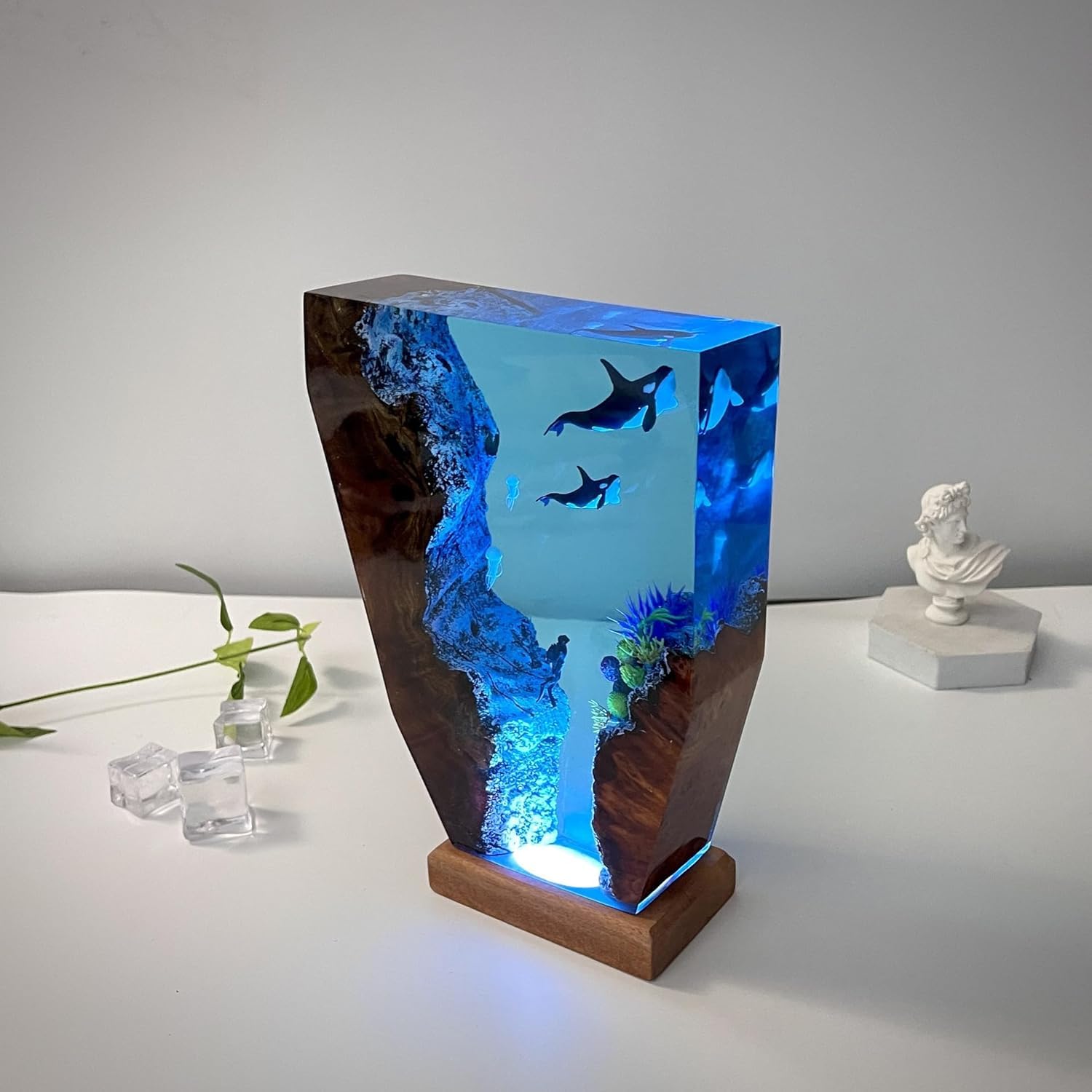 Taucher-Nachtlampe, Ozean Lampe, Nachttischlampe Aus Epoxidharz, Diorama Mit Ozean Thema, Ozean Lampe Aus Kunstharz, Bürodekoration, Schlafzimmerdekoration