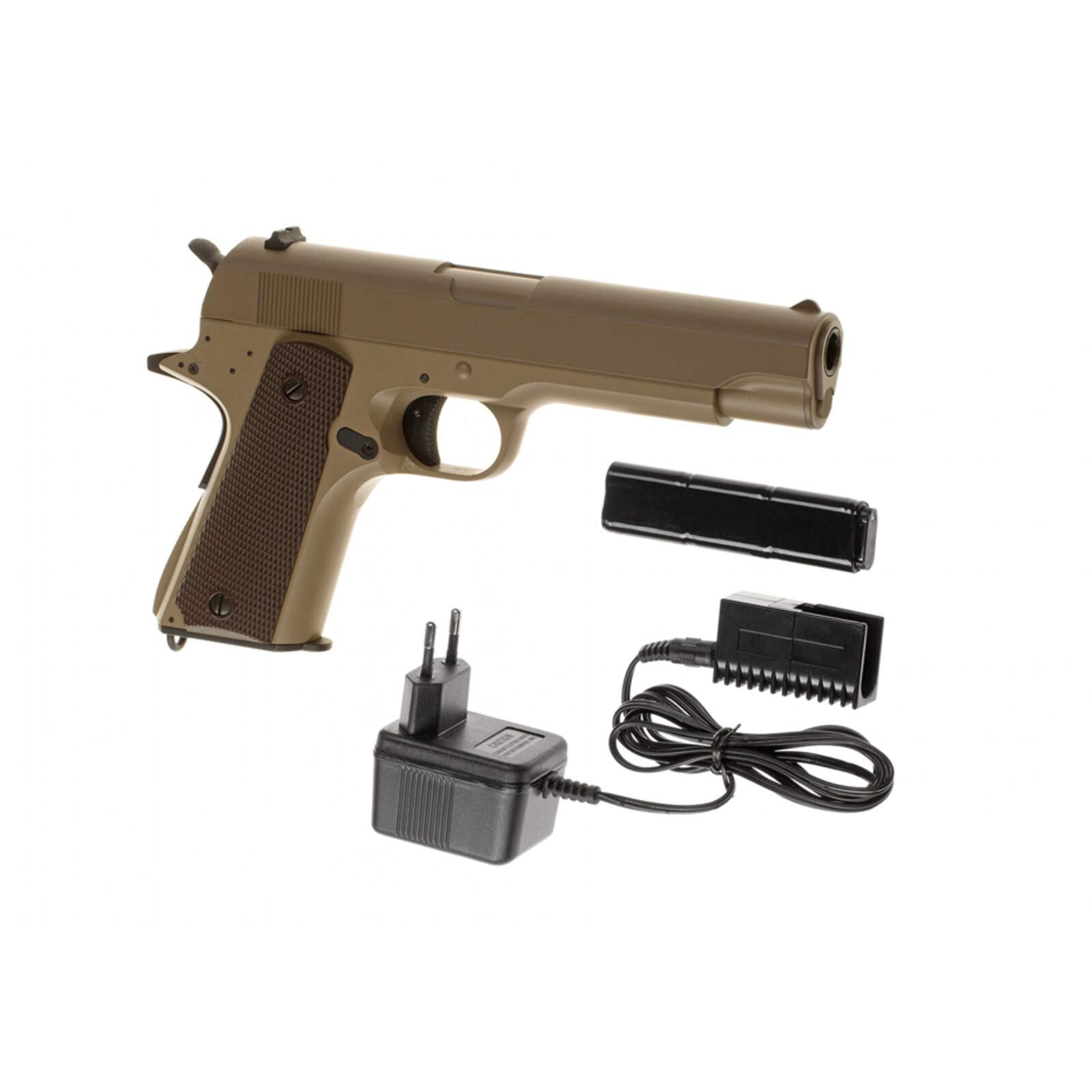 Cyma Softair - Pistole M1911 Airsoft cm.123 AEP TAN < 0,5 J. - Inkl. Akku & Ladegerät