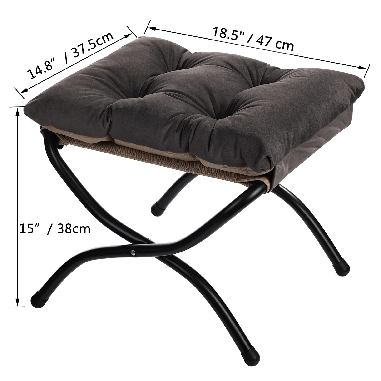 HollyHOME Reposapies Plegable Salon Taburete de Terciopelo con Patas Metal Pequeño Reposapies Sofa Otomano Plegable Jardin Balcon, Gris Oscuro