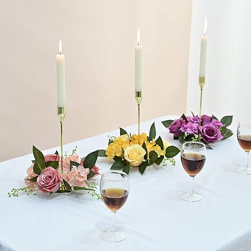 Miniatura 4 de Portavelas de flores hechas a mano de 8 pulgadas, portavelas rústico, centro de mesa de boda, decoración de mesa de Navidad rojo rosa, anillo de