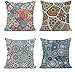 Bohemskie poszewki na poduszki 81 x 81 cm, kwadratowe poszewki na poduszki na sofę, mandala, dwustronne nadruki, lniane poszewki na poduszki, dekoracyjne poduszki na patio, ogród, krzesło, kanapę, łóżko, poszewka na poduszkę 80 x 80 cm, zestaw 4 sztuk