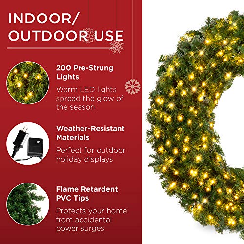 Best Choice Products SKY5982 48In Large Artificial Pre-Lit Fir Christmas Wreath Holiday Accent Decoration W/ 200 Led Lights thumb #3
