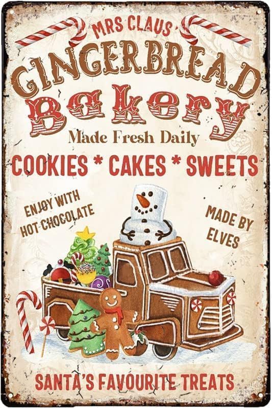 Christmas Home Decor Gingerbread Bakery Sign - Metal Signs for Kitchen Office Bar Cafe 6x8 Inch