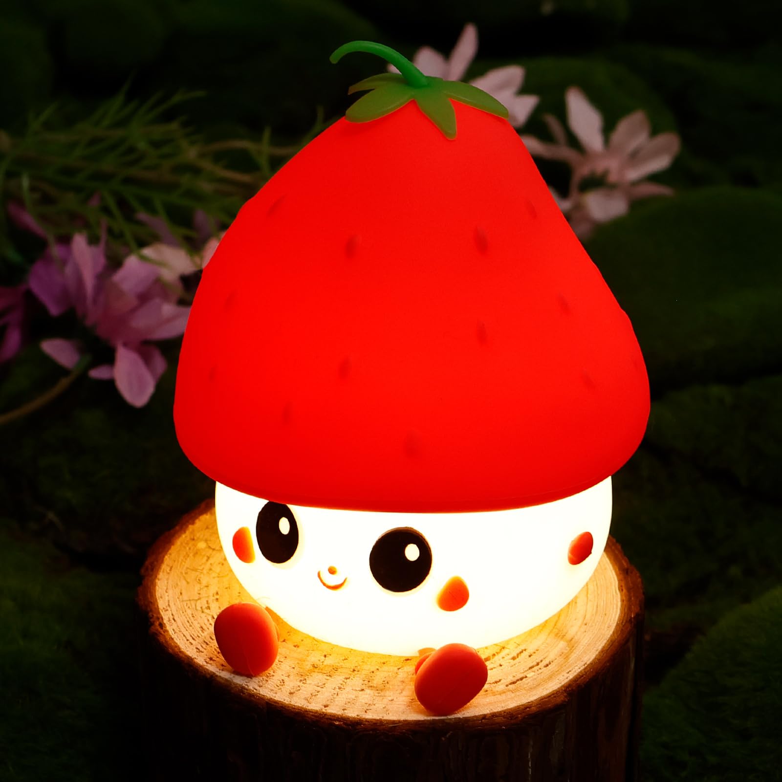 Shaojian Girls Red Cute Strawberry Silicone Night Light For Kids, Rechargeable Touch Dimmable Led Bedside Lamp With 30-Min Timer, Safe Baby Toddler Nightlight, Kawaii Room Decor Christmas Birthday Gift For