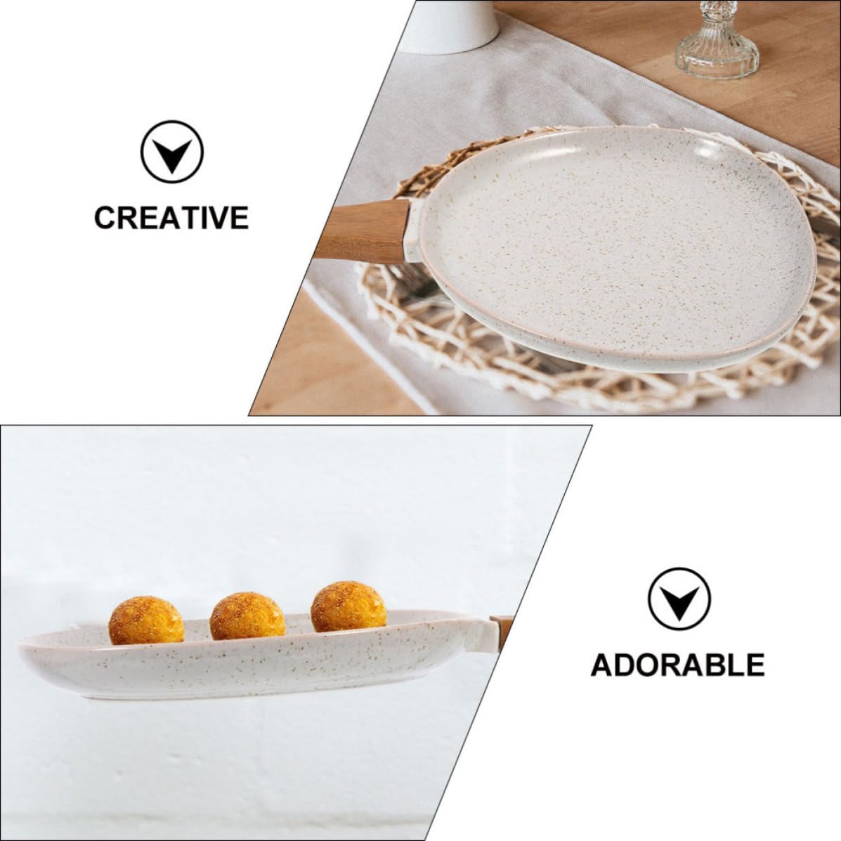 Zerodeko Plato de Comida de Cerámica con Mango de Madera, Apto Microondas