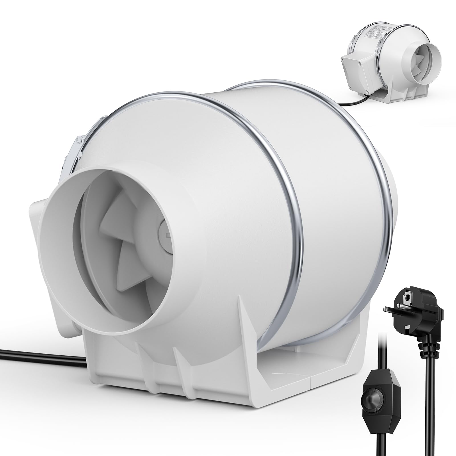 Extractor de aire en línea de para baño, extractor de humos con caudal de aire de 310 m³/h, control de velocidad variable, bajo nivel de ruido, para cocina, hidroponía y sótano