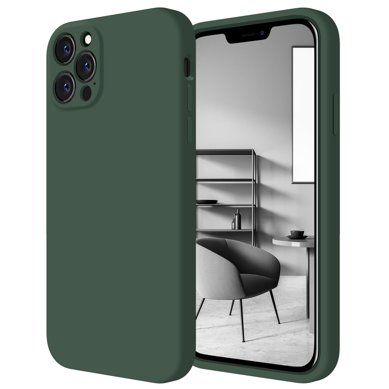 FireNova Designed for iPhone 12 Pro Case, Silicone [Camera Protecion] Phone Case with Soft Anti-Scratch Microfiber Lining, 6.1 inch, Alpine Green
