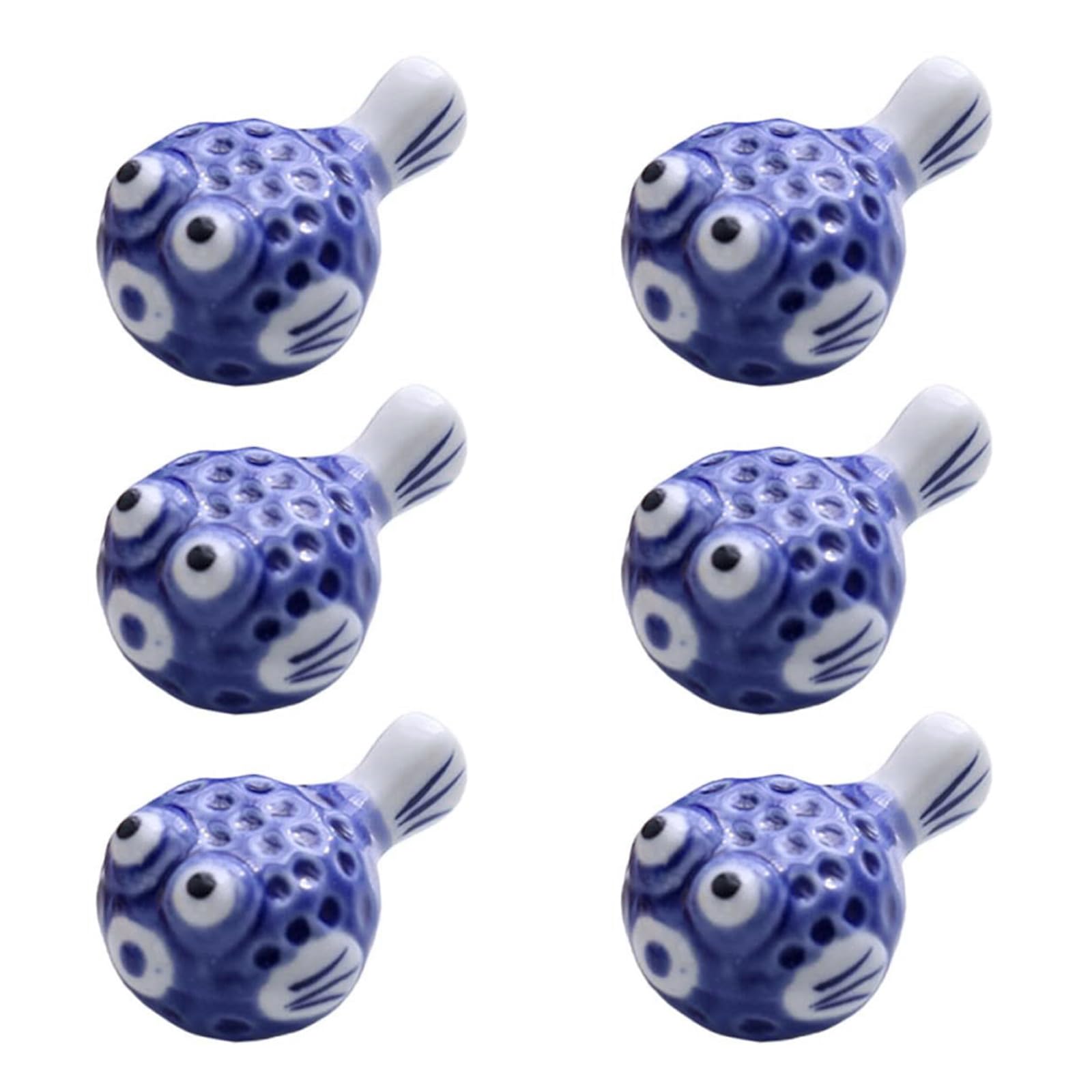Jazuaiao 6 Pieces Cute Pufferfish Shaped Ceramic Chopstick Rests Spoon Fork Holder Ceramic Chopstick Holders for Kitchen Utensil Pufferfish Holder