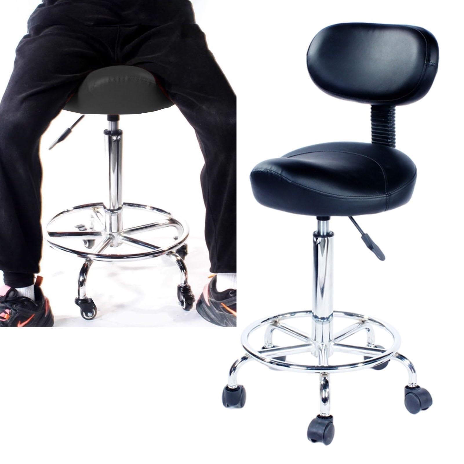 METTEOR Ergonomic Swivel Saddle Chair with Backrest and Footrest, Professional Rolling Stool for Dental and Esthetician Use (Black)
