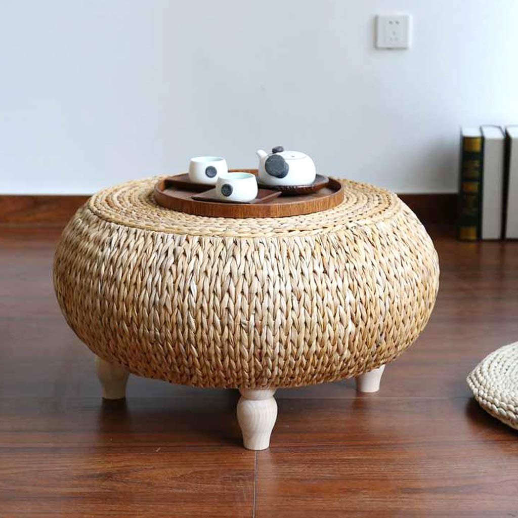 Stolik kawowy stylowy tatami herbata rattanowa trawa okno japoński styl skandynawski drewno balkon kawa osobowość herbata sztuka (rozmiar: 36 x 36 x 22 cm)