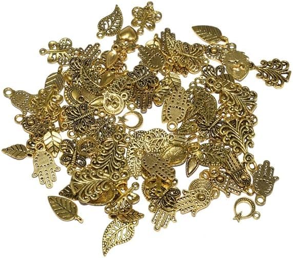 SATRANG ONLINE 180 Piece Random Mix Smooth Gold Tibetan Metal Charms Pendants for DIY Craft Jewelry Making Bracelet Necklace Pendant Earring Accessories