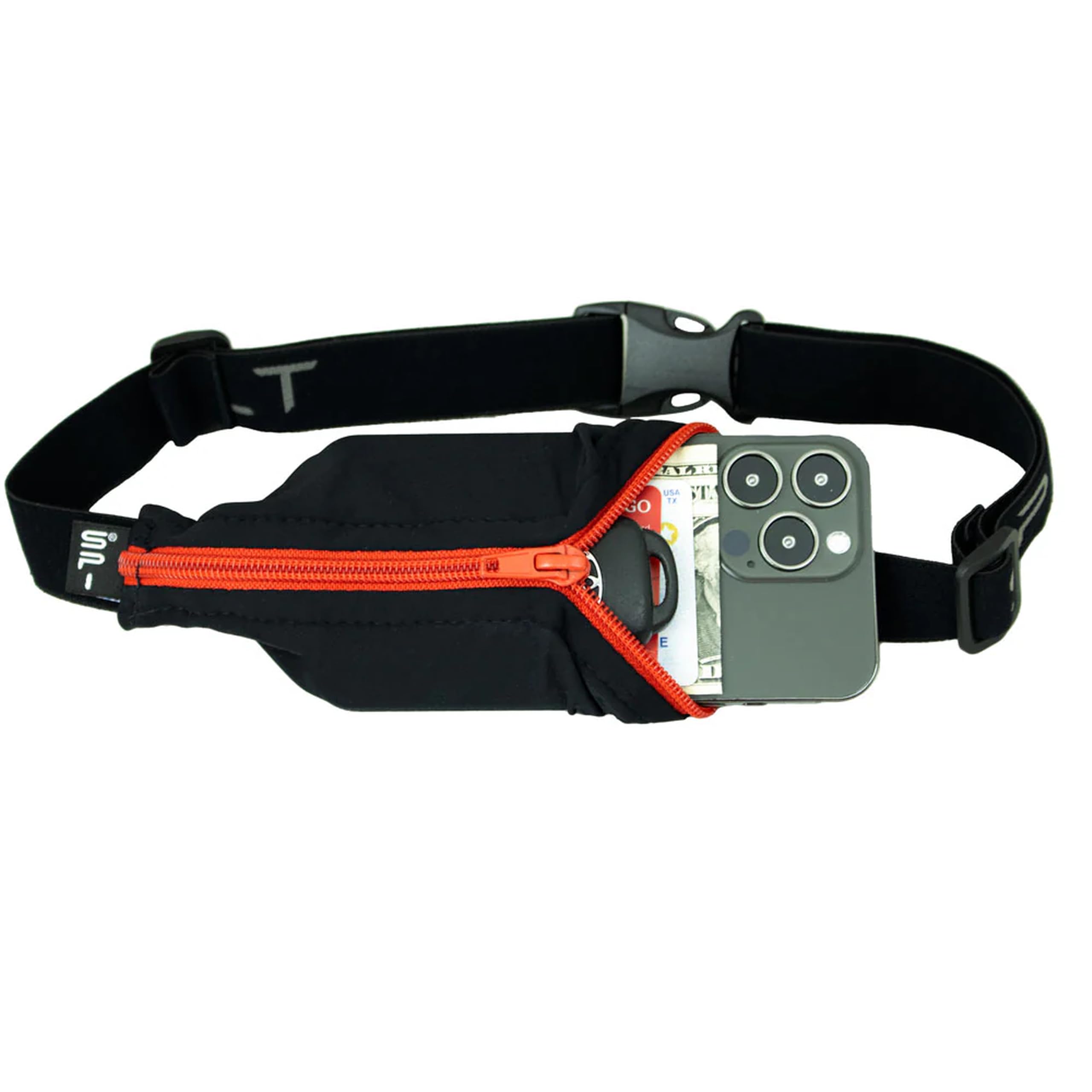 SPIbelt Running Belt Large Pocket, No-Bounce Bum Bag for Runners, iPhone 6 7 8-Plus X Athletes and Adventurers (Black with Red Zipper, 25" Through 47") โ image 1