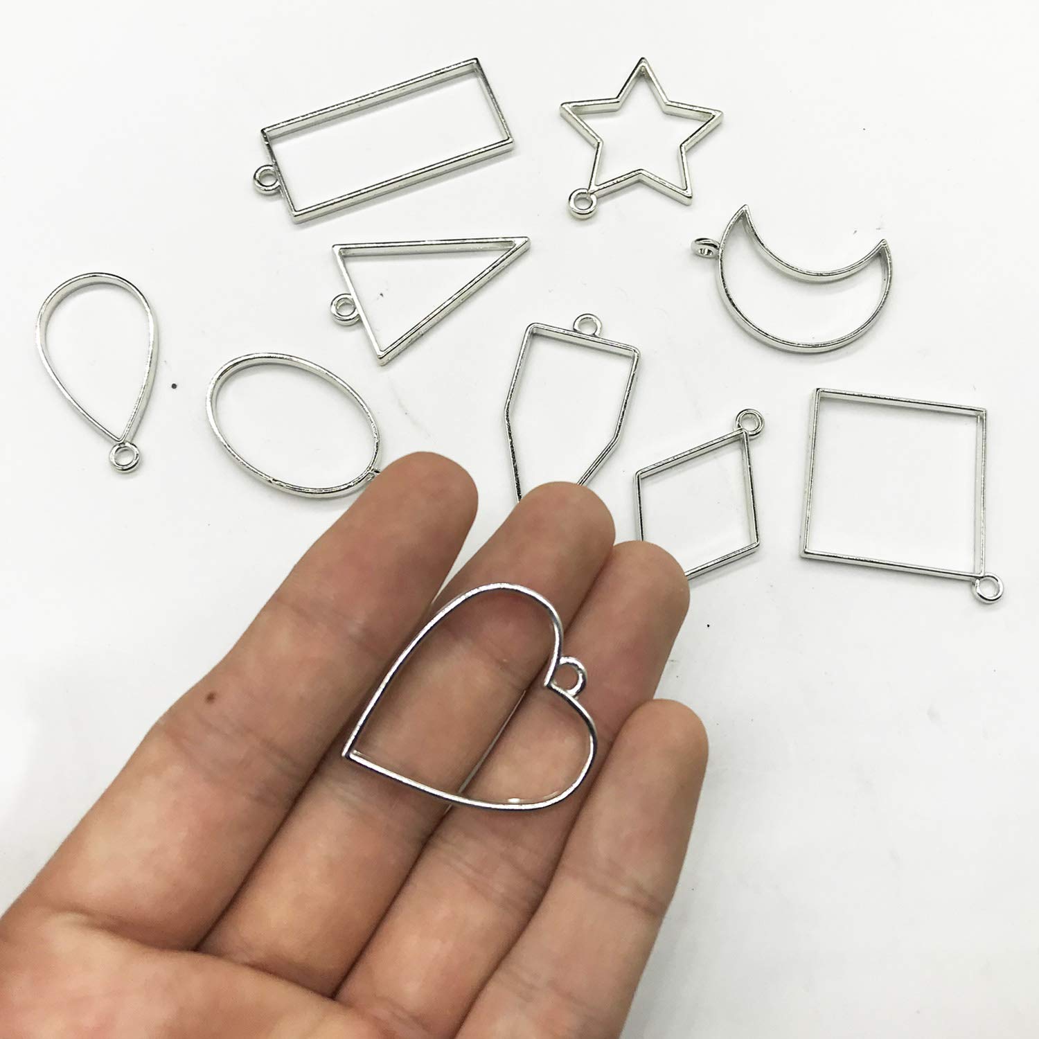 44 PCS Kit Pendentifs Résine Woohome - 36 Cadres Ouverts Rond/Triangle/Prismatique + Outils DIY Bijoux
