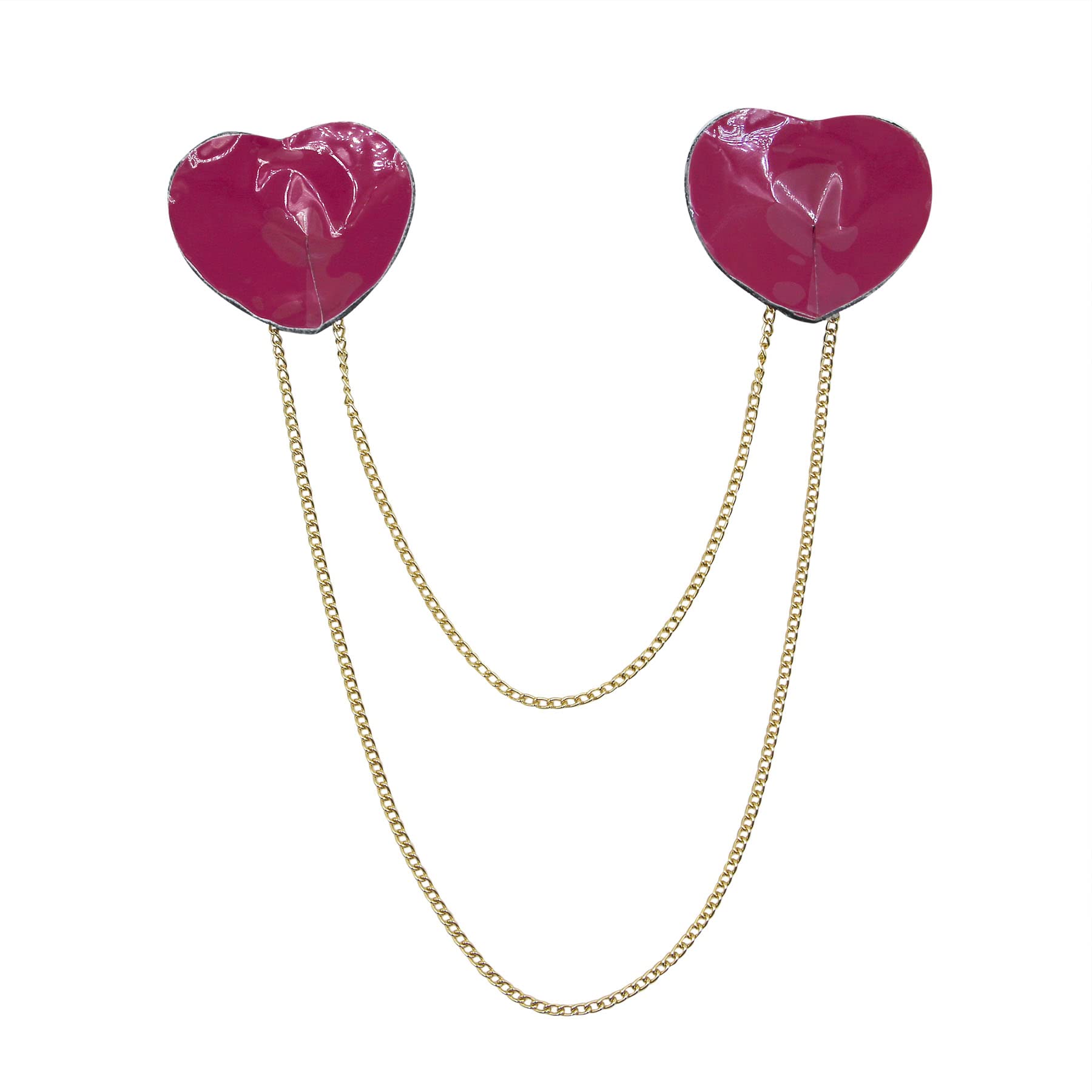 ZGMYC PU Leather Heart-shaped Nipple Cover with Gold Metal Chain, Reusable Adhesive Pasties Bra Sexy Body Chain for Party Rave Festival