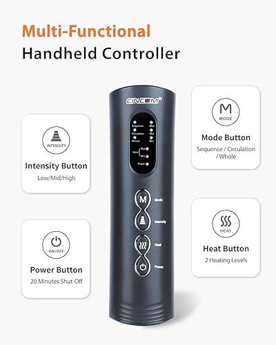 Miniatura 5 de CINCOM Masajeador de piernas con calor y compresión, masaje de piernas para circulación y alivio del dolor, masajeador de compresión de aire