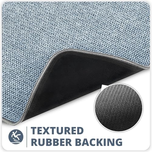 Bathroom Rugs Set 2 Pieces,Thin Bathroom Mats,Toilet Rugs,Quick Dry,Non-Slip,Machine Washable,Low Pile,Absorbent Bath Mats,Shower,Sink,Home Decor Accessories.Blue,1'5"x2'3"+1'8"x2" U Shape