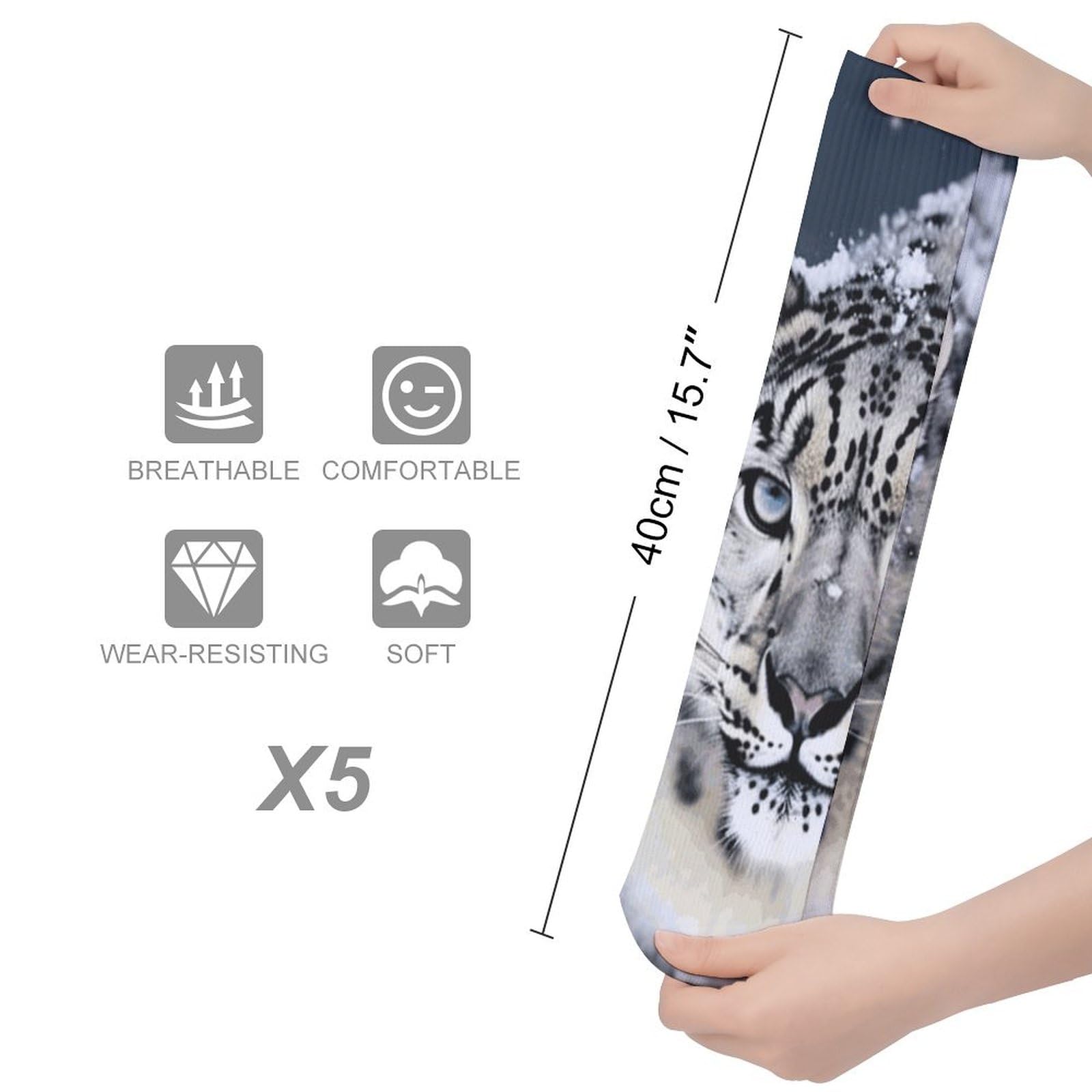 FZQVSGW Blue Eyed Snow Leopard Athletic Socks Pack of 5, Breathable Crew Socks, Outdoor Sports Socks for Men Women