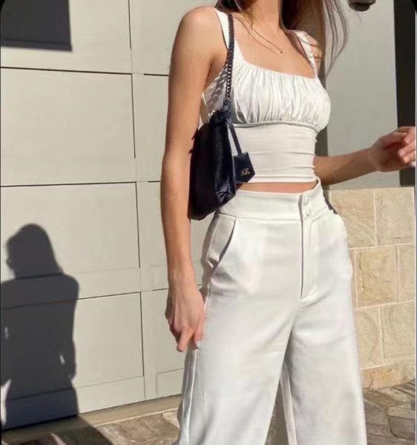 Women Crop Tank Top Sexy Square V Neck Double Lined Ruched Corset Cute Cropped Sleeveless Cami Summer Outfit Going Out Top - Image 4