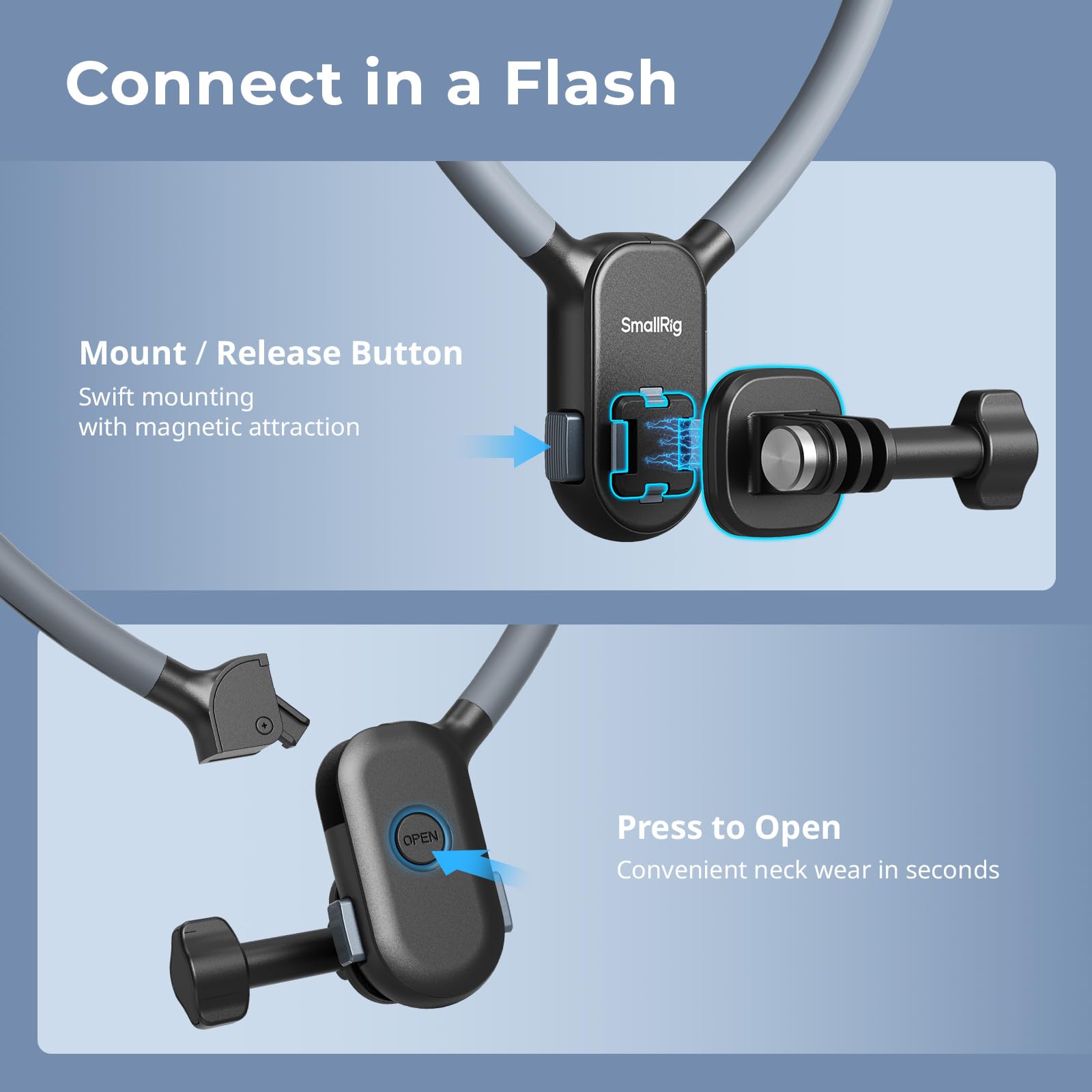 SMALLRIG Supporto magnetico per fotocamera action e telefoni, supporto per collo POV/Vlog per selfie GoPro 13/12, per DJI Action 5 Pro/4/3, per DJI Ace Pro 2, per iPhone, Samsung - 5128
