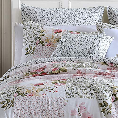 Image of Laura Ashley Home - Twin Comforter Set, Reversible Cotton Bedding, Includes Matching Sham with Bonus Euro Sham & Throw Pillows, Coquette Room Decor (Ailyn Pink, Twin)