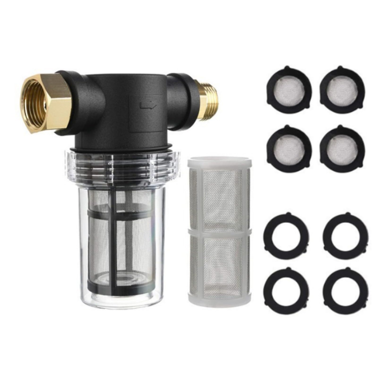 Msioytog Metal Meshes Inline Water Filter for Pressure Washer 3/4" Hose Connection 40 100 Meshes Screen Sediment Water Strainer Garden Hose Sediment Filter