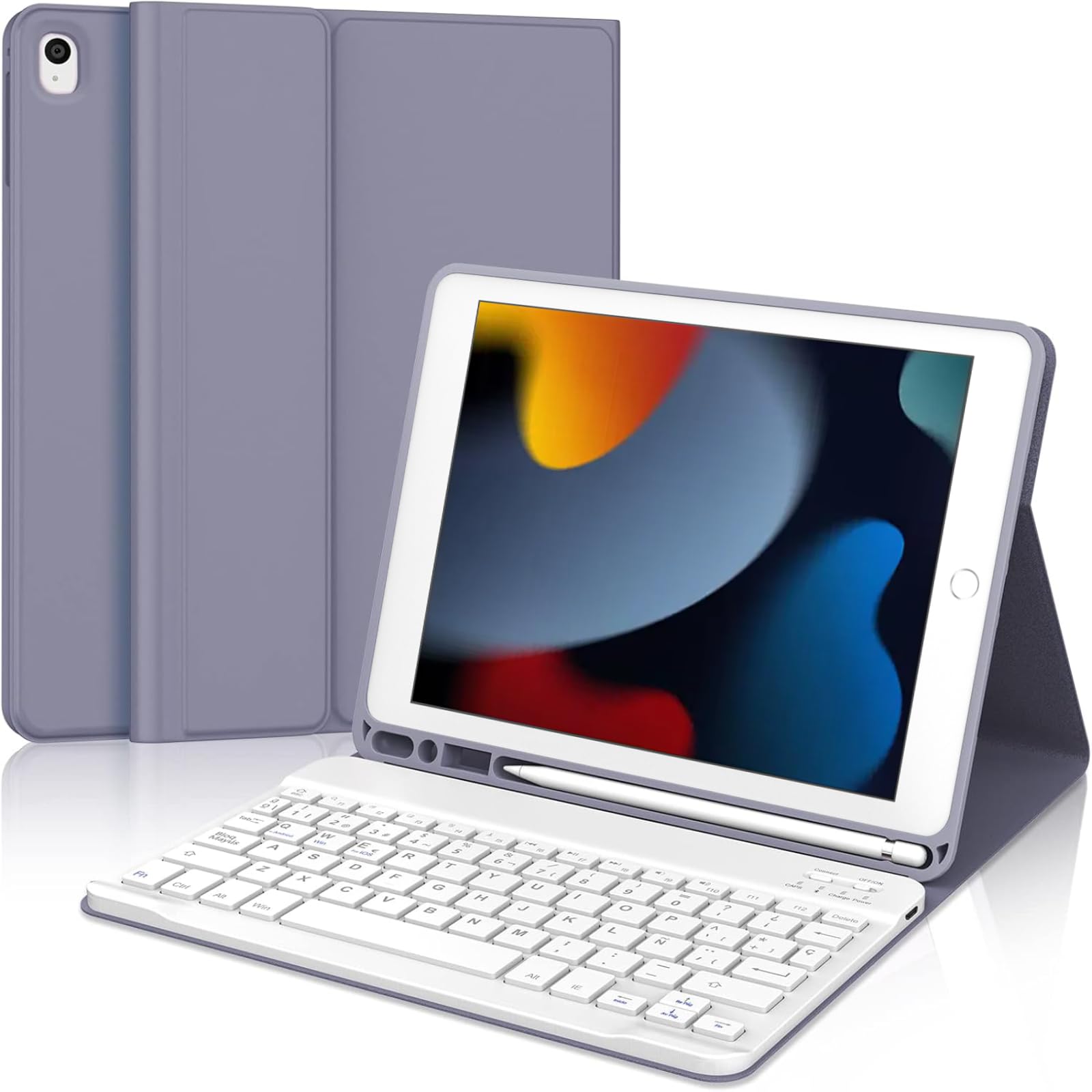 WINCHKING Funda con Teclado para iPad 9/8/7 Generacion 10.2 Pulgadas, Desmontable Funda Teclado para iPad Pro 10.5" 2017/ Air 3 2019, Bluetooth Magnético Keyboard, QWERTY Español Ñ, Lavanda Violeta