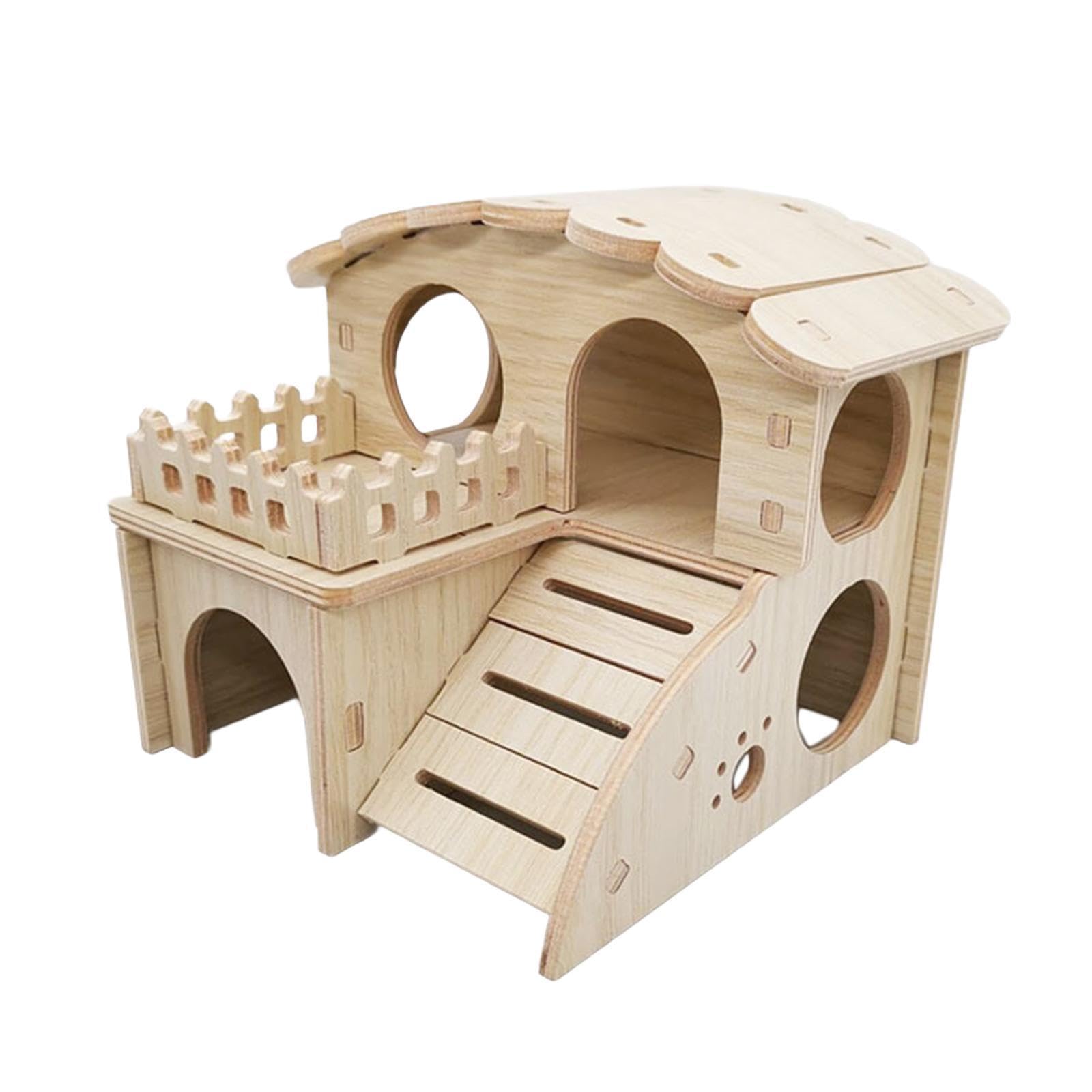 mophrati Chew And Hideout. Spacious Hamster Hut Habitat Decor Supplies Play Toy Full Functionality With Ventilated For Hamsters Gerbil House Cage Accessories , Wood color , 14x13x12.5cm