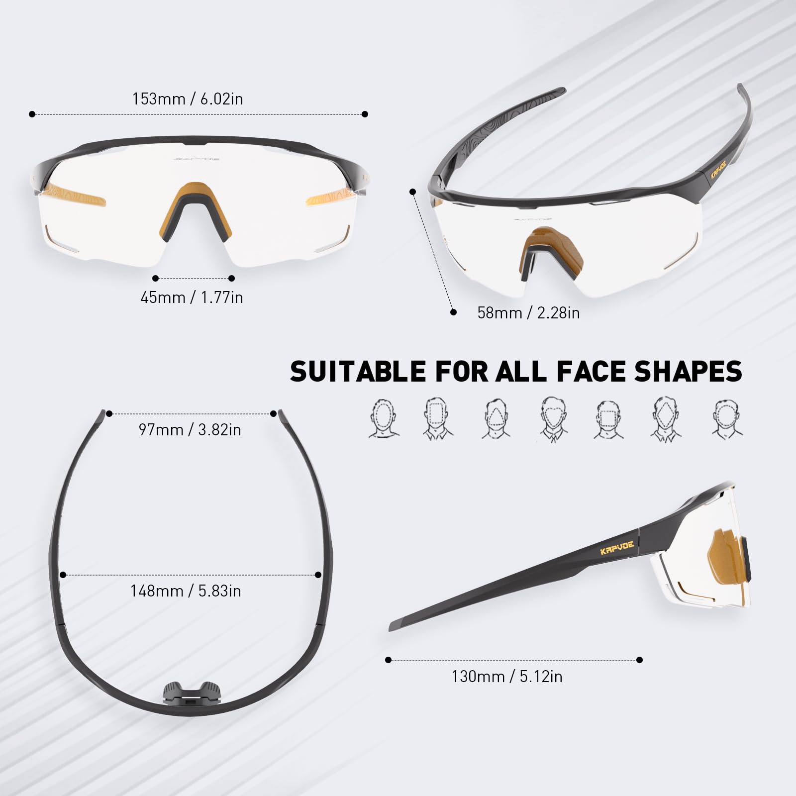KAPVOE Photochromic Cycling Glasses Sports Sunglasses Clear UV400 Protection Women Men Bike Goggles Running MTB Bicycle Fishing Riding Golf Driving Hiking Glass Cycle Gold Black 12 - Image 4