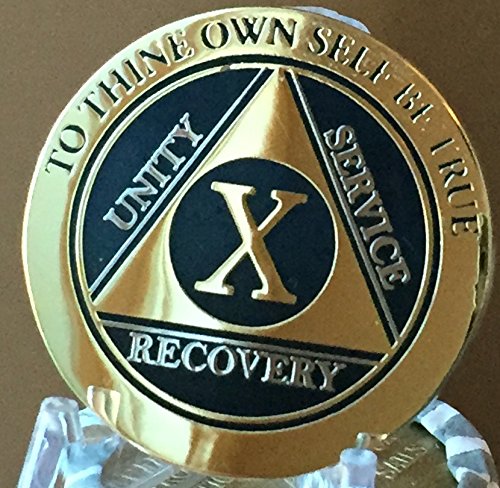 Recoverychip 10 Year Aa Medallion Elegant Black Gold Silver Bi-Plated Alcoholics Anonymous Chip #TOP7