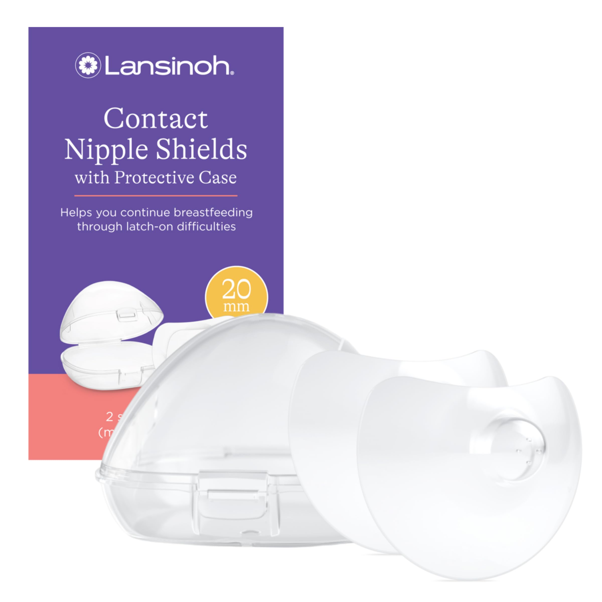 Lansinoh Contact Nipple Shield with Carrying Case, 2 Count, 20mm
