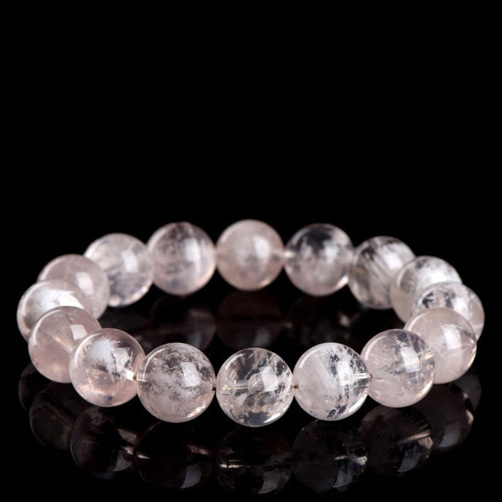 Pulsera elástica de Piedras Preciosas de Cuarzo Fantasma Rosa Natural, Pulsera Hecha a Mano de Cuarzo Rosa, para Amor, energía Positiva, meditación Unisex, Yoga para Equilibrio,7a,8MM